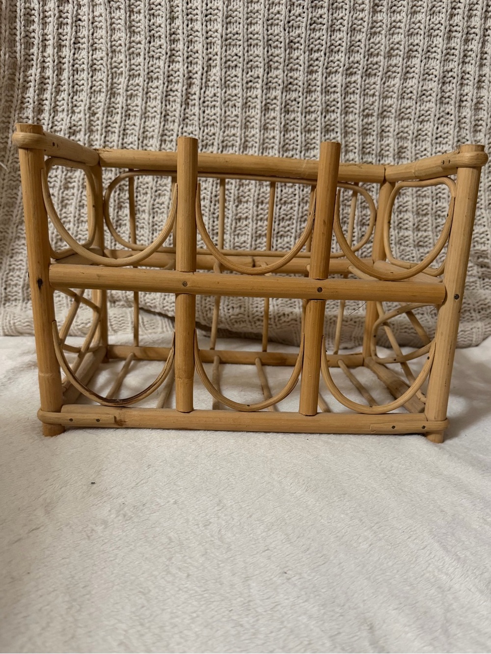 Rattan Wine Rack Stand 6 Bottle Storage Boho Vintage Mid-Century Modern